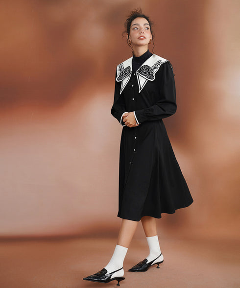 Deer Embroidery Collar Dress